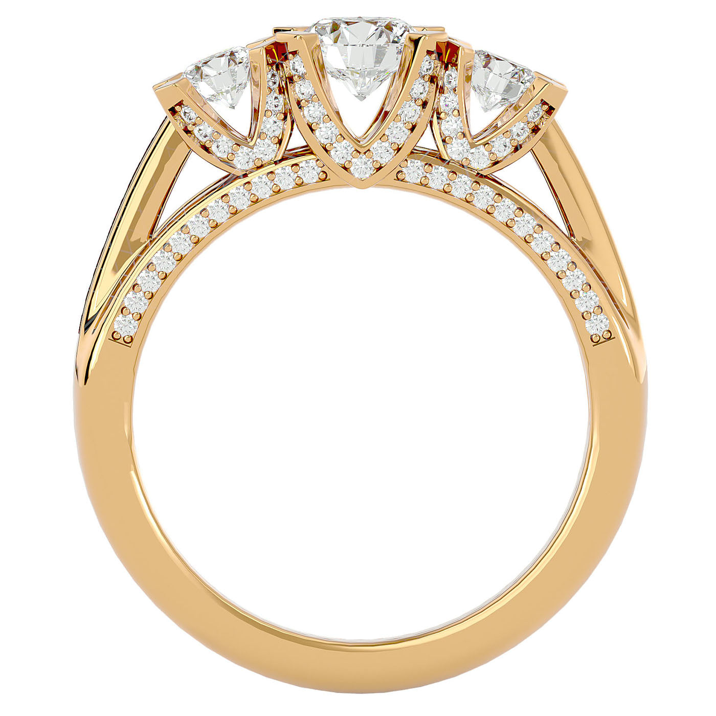 Inel de Logodnă Aurora din Aur 14k cu Trei Diamante Naturale Pavè de 1.19 ct din 14k Aur Galben - Castelo.ro