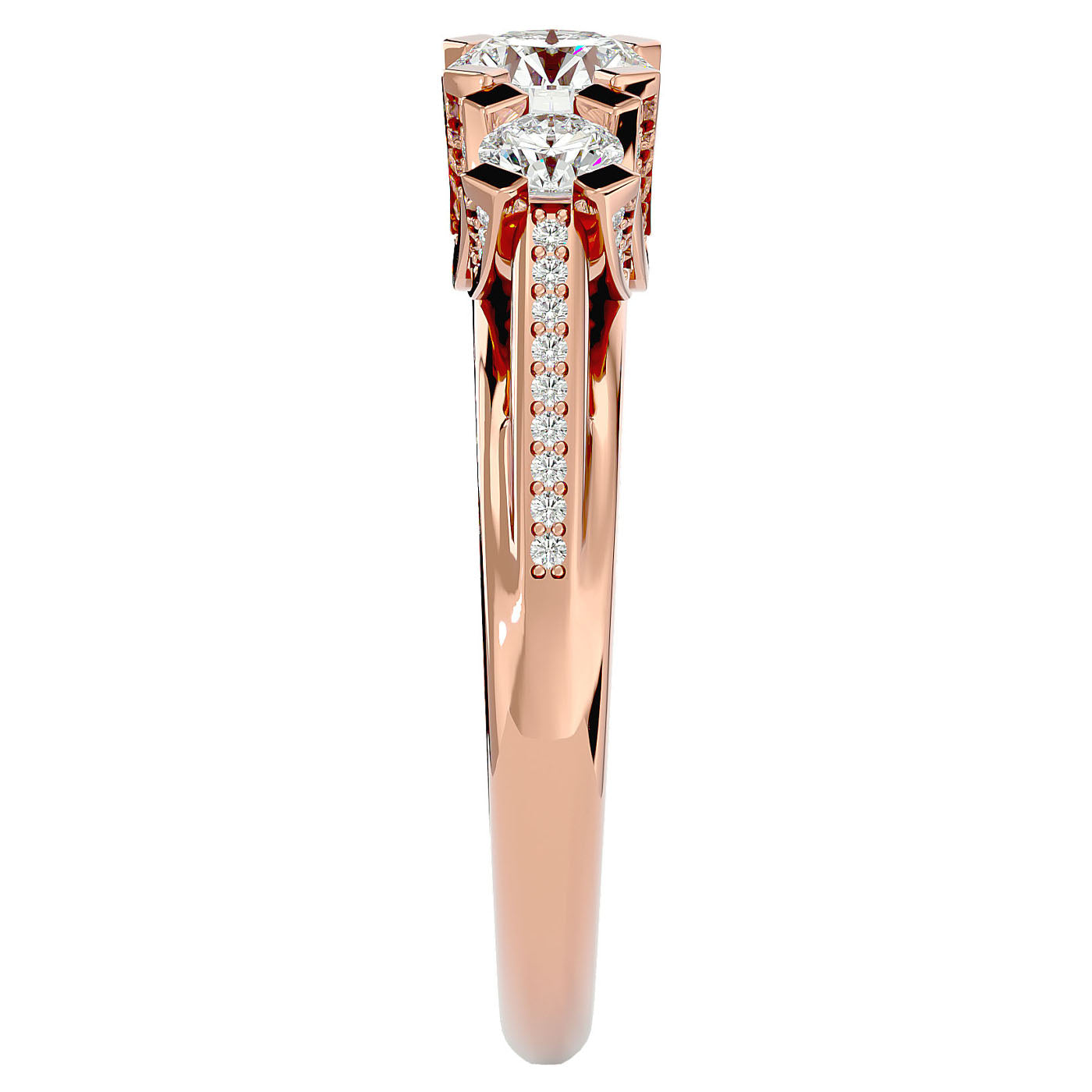 Inel de Logodnă Aurora din Aur 14k cu Trei Moissanite Pavè de 1.19 ct din 14k Aur Roz - Castelo.ro