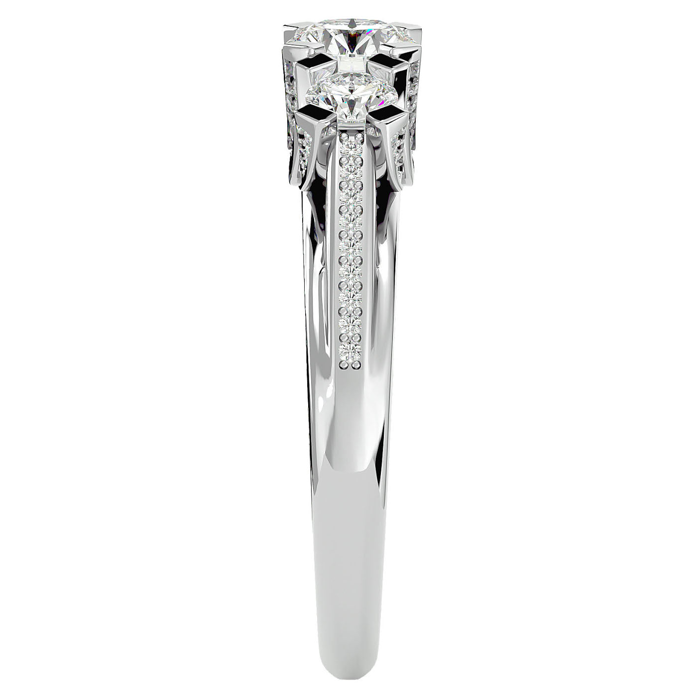 Inel de Logodnă Aurora cu Trei Diamante Naturale Pavè de 1.19 ct din Platina - Castelo.ro