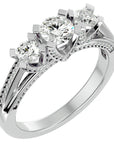 Inel de Logodnă Aurora din Aur 14k cu Trei Diamante Create în Laborator Pavè de 1.19 ct din 14k Aur Alb - Castelo.ro
