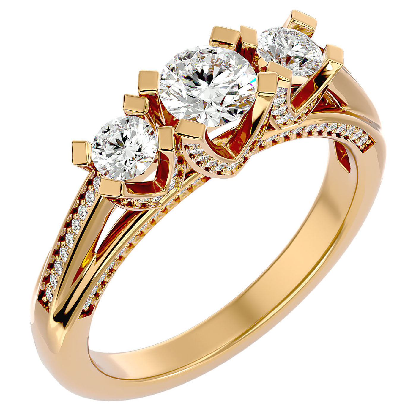Inel de Logodnă Aurora din Aur 14k cu Trei Moissanite Pavè de 1.19 ct din 14k Aur Galben - Castelo.ro
