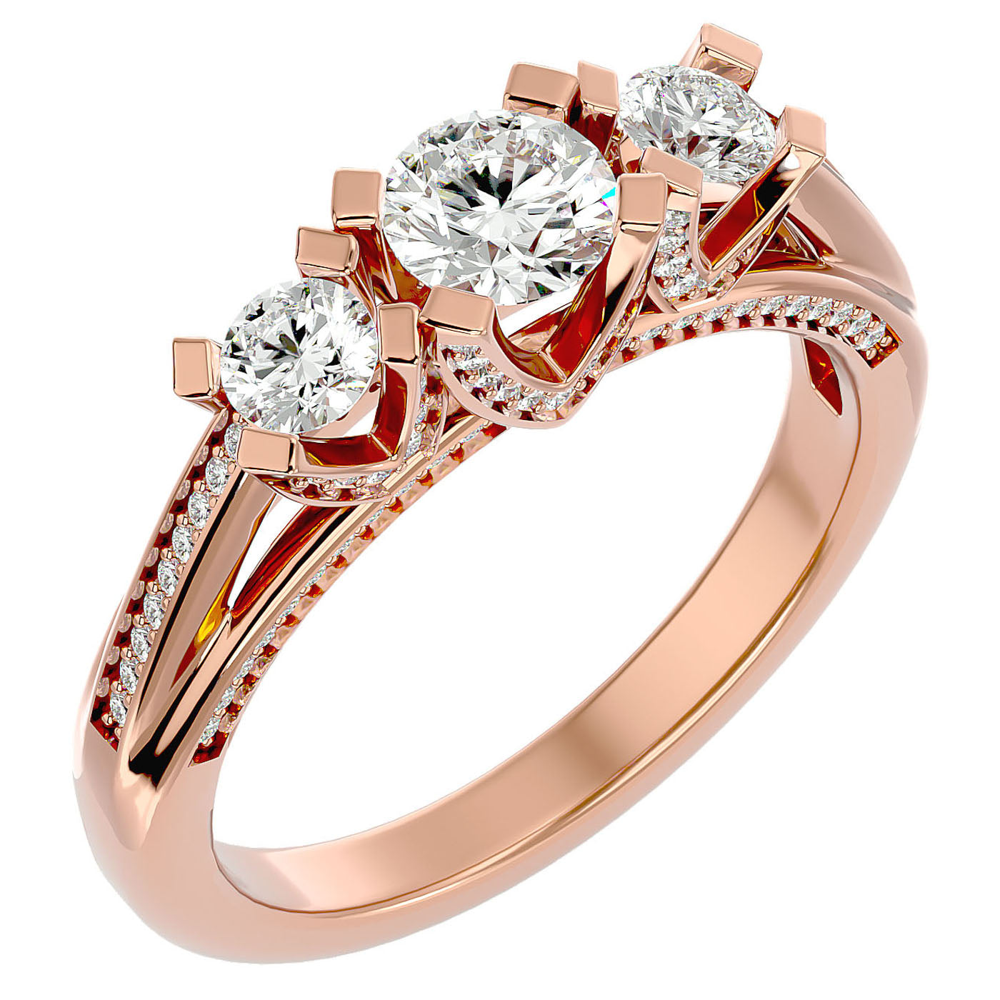 Inel de Logodnă Aurora din Aur 14k cu Trei Diamante Naturale Pavè de 1.19 ct din 14k Aur Roz - Castelo.ro