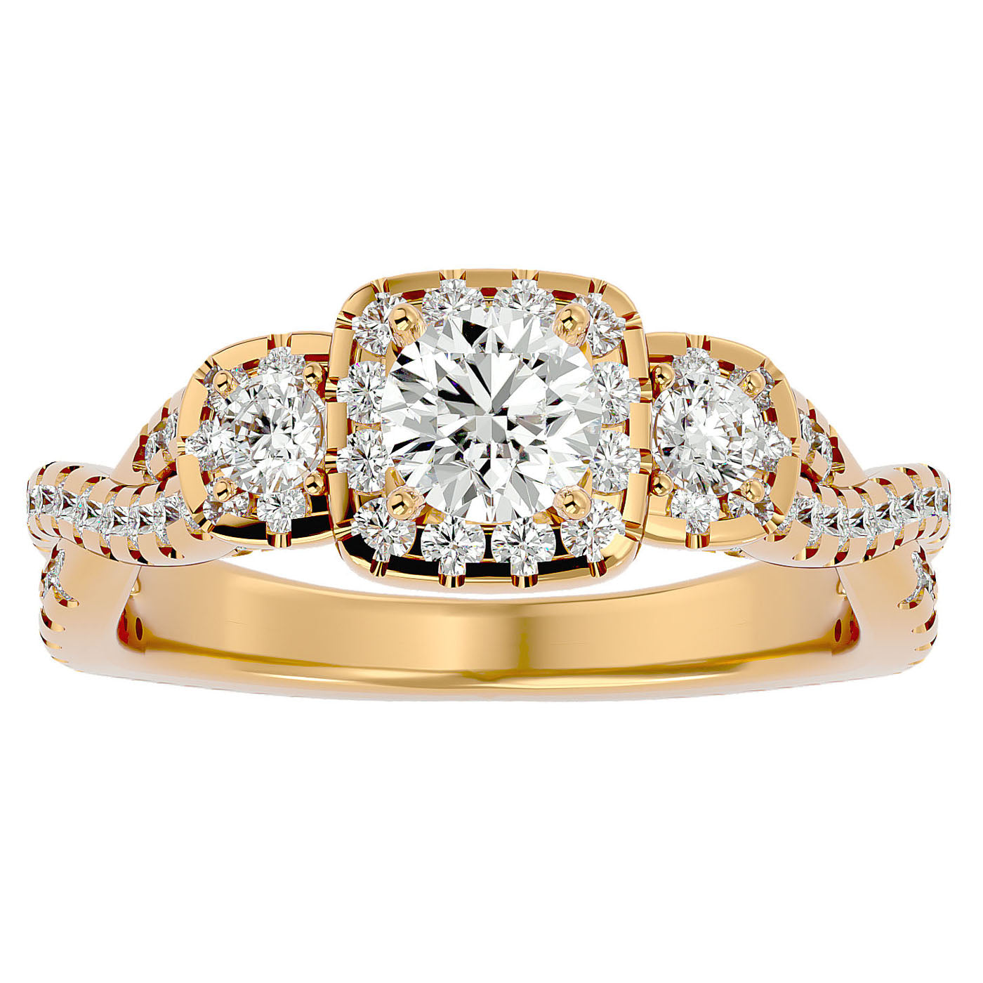 Inel de Logodnă Regal din Aur 14k cu Trei Diamante Create în Laborator Pavè de 1.35 ct din 14k Aur Galben - Castelo.ro