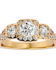 Inel de Logodnă Regal din Aur 14k cu Trei Diamante Create în Laborator Pavè de 1.35 ct din 14k Aur Galben - Castelo.ro