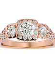 Inel de Logodnă Regal din Aur 14k cu Trei Diamante Create în Laborator Pavè de 1.35 ct din 14k Aur Roz - Castelo.ro