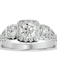 Inel de Logodnă Regal din Aur 14k cu Trei Moissanite Pavè de 1.35 ct din 14k Aur Alb - Castelo.ro