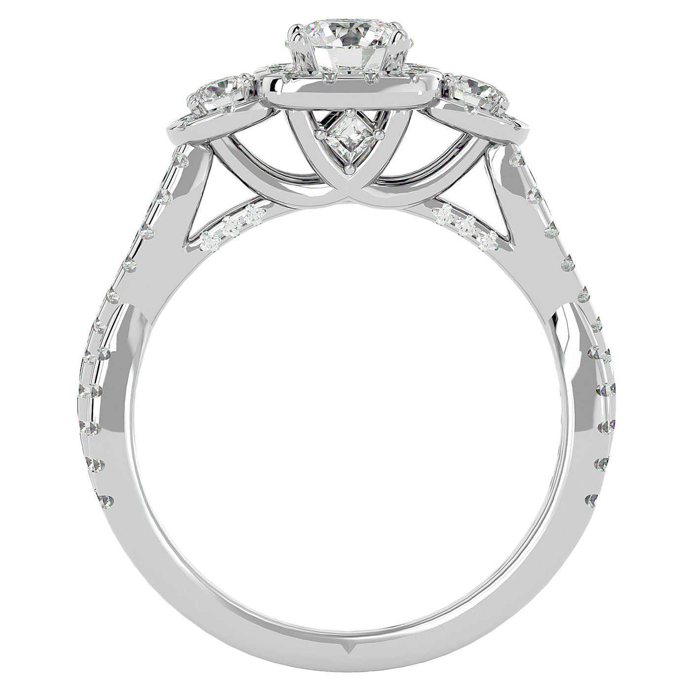 Inel de Logodnă Regal din Aur 14k cu Trei Diamante Create în Laborator Pavè de 1.35 ct din 14k Aur Alb - Castelo.ro