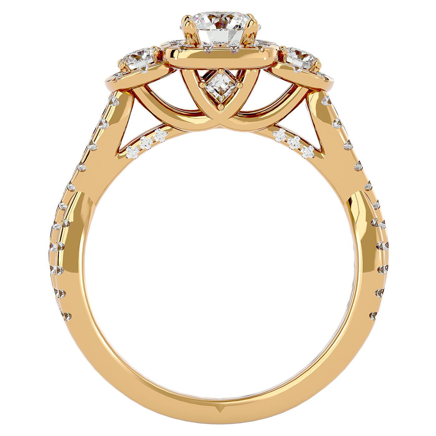 Inel de Logodnă Regal din Aur 14k cu Trei Diamante Create în Laborator Pavè de 1.35 ct din 14k Aur Galben - Castelo.ro