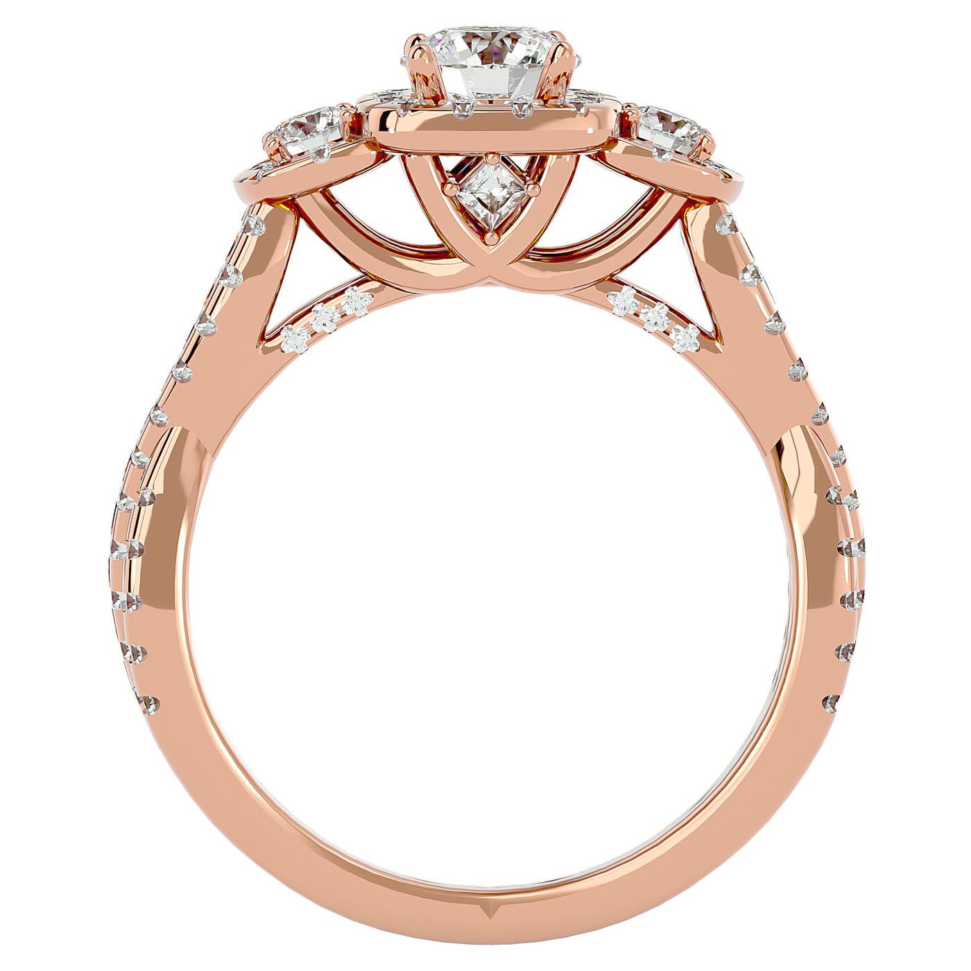 Inel de Logodnă Regal din Aur 14k cu Trei Diamante Create în Laborator Pavè de 1.35 ct din 14k Aur Roz - Castelo.ro