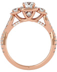 Inel de Logodnă Regal din Aur 14k cu Trei Diamante Naturale Pavè de 1.35 ct din 14k Aur Roz - Castelo.ro