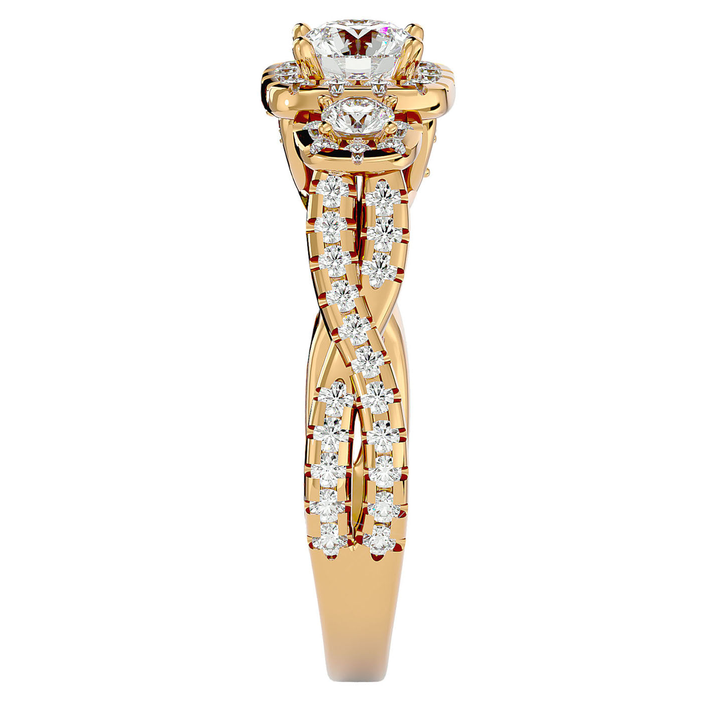Inel de Logodnă Regal din Aur 14k cu Trei Diamante Create în Laborator Pavè de 1.35 ct din 14k Aur Galben - Castelo.ro