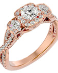 Inel de Logodnă Regal din Aur 14k cu Trei Diamante Naturale Pavè de 1.35 ct din 14k Aur Roz - Castelo.ro