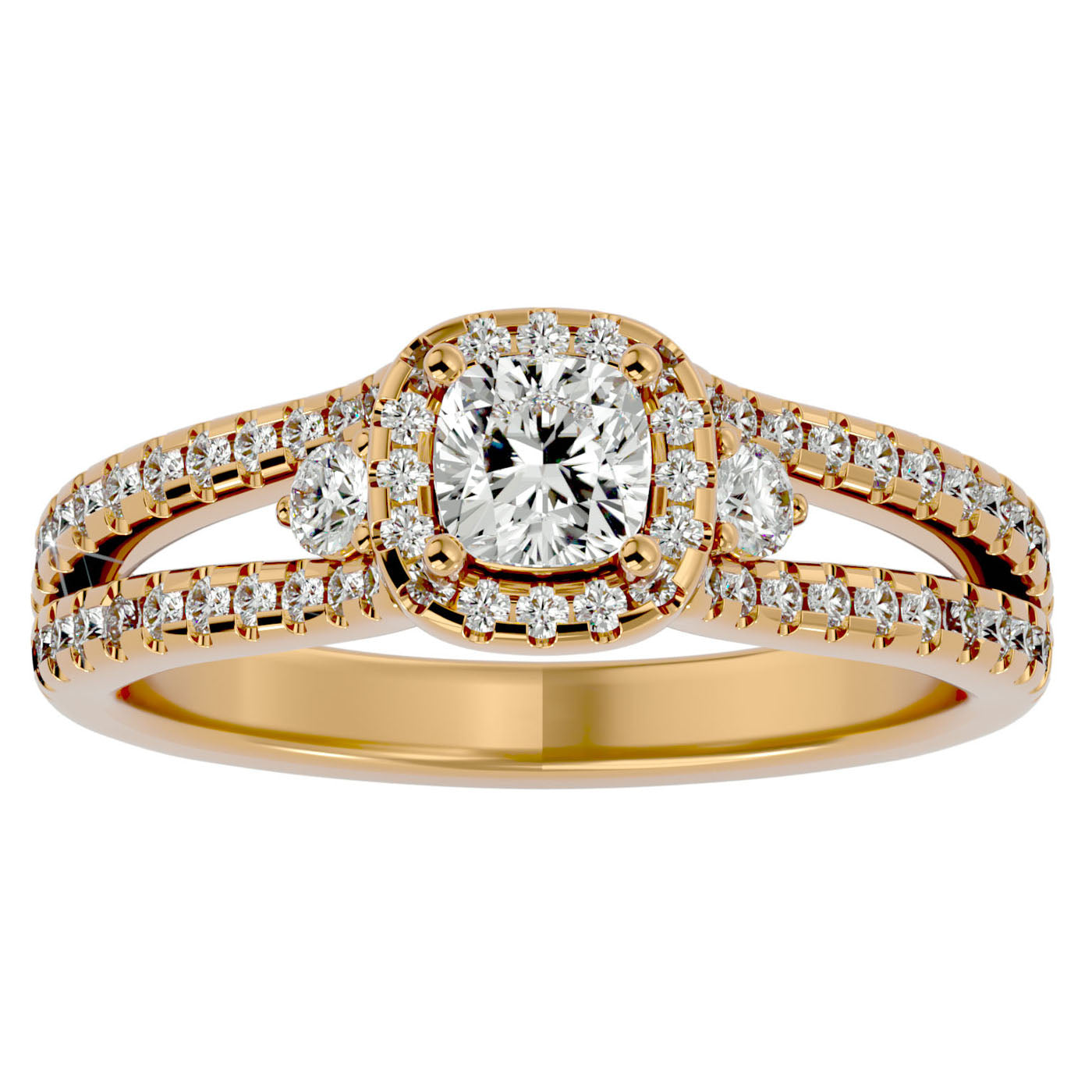Inel de Logodnă Éliane cu Trei Moissanite Pavè de 0.96 ct din 18k Aur Galben - Castelo.ro