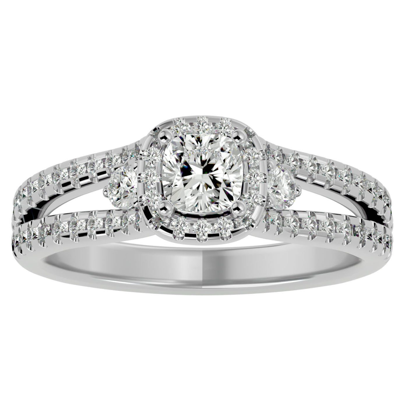 Inel de Logodnă Éliane din Aur 14k cu Trei Diamante Naturale Pavè de 0.96 ct din 14k Aur Alb - Castelo.ro