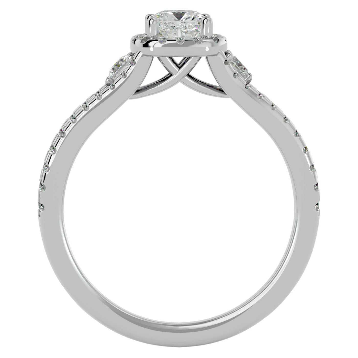 Inel de Logodnă Éliane din Aur 14k cu Trei Diamante Naturale Pavè de 0.96 ct din 14k Aur Alb - Castelo.ro