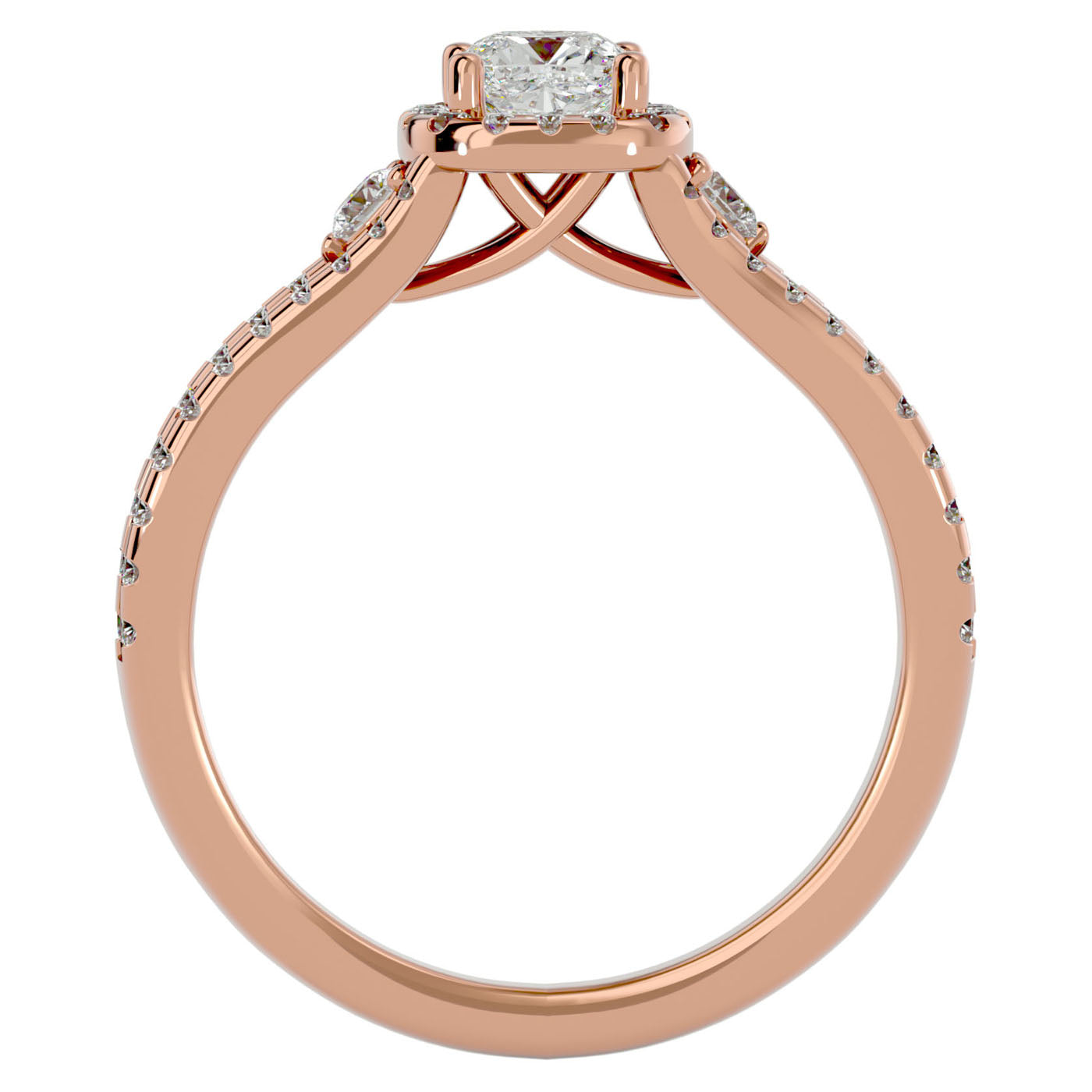 Inel de Logodnă Éliane cu Trei Moissanite Pavè de 0.96 ct din 18k Aur Roz - Castelo.ro