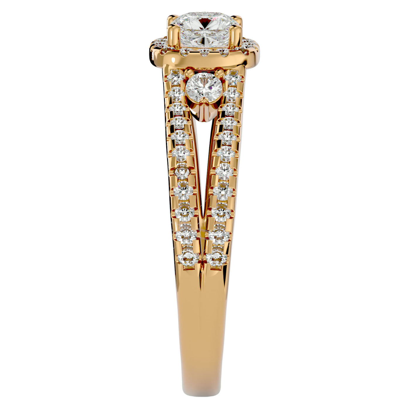 Inel de Logodnă Éliane cu Trei Moissanite Pavè de 0.96 ct din 18k Aur Galben - Castelo.ro