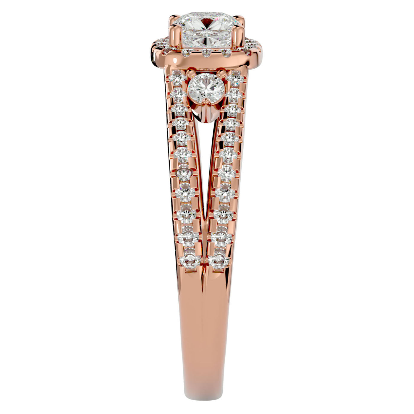 Inel de Logodnă Éliane cu Trei Moissanite Pavè de 0.96 ct din 18k Aur Roz - Castelo.ro