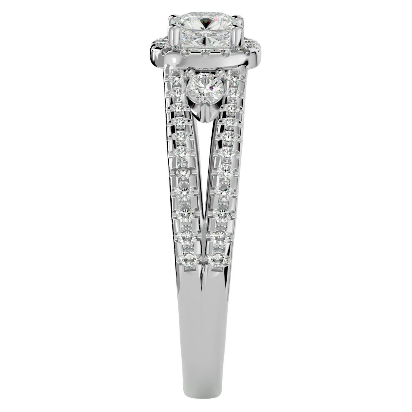 Inel de Logodnă Éliane din Aur 14k cu Trei Diamante Naturale Pavè de 0.96 ct din 14k Aur Alb - Castelo.ro