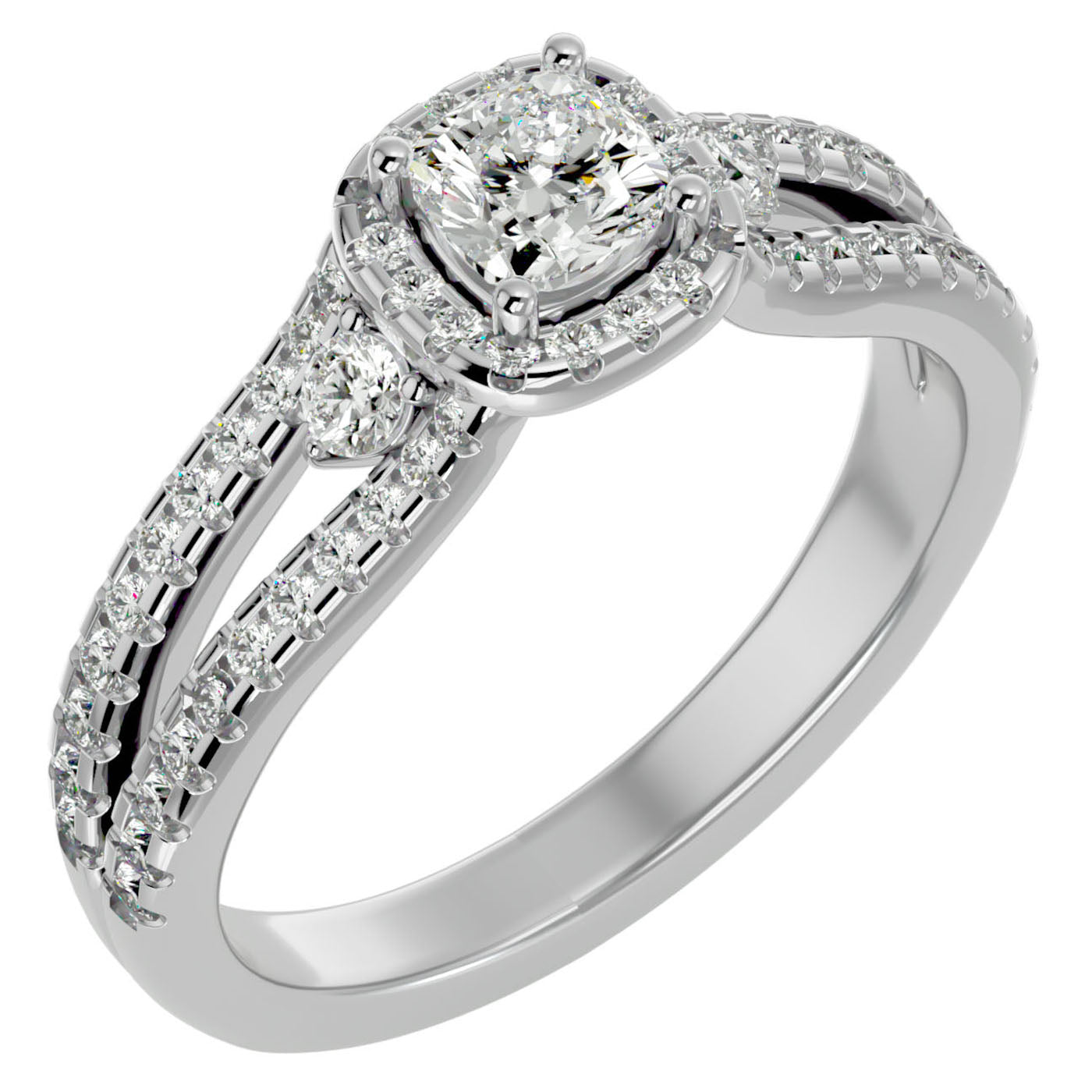Inel de Logodnă Éliane cu Trei Moissanite Pavè de 0.96 ct din Platina - Castelo.ro