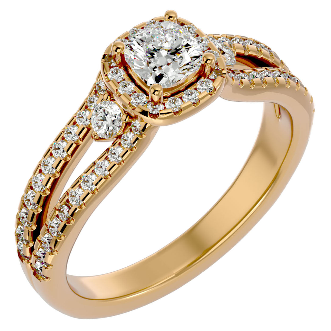 Inel de Logodnă Éliane cu Trei Moissanite Pavè de 0.96 ct din 18k Aur Galben - Castelo.ro