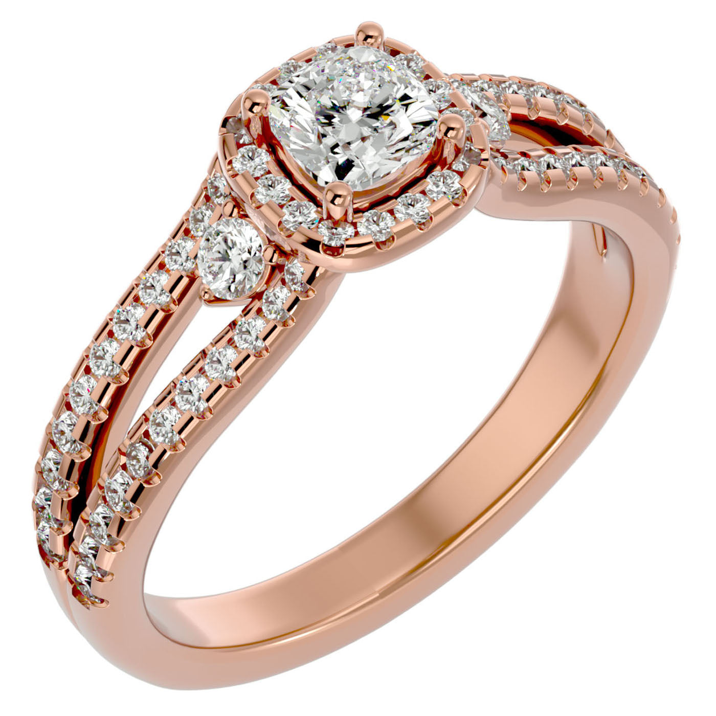 Inel de Logodnă Éliane din Aur 14k cu Trei Diamante Naturale Pavè de 0.96 ct din 14k Aur Roz - Castelo.ro