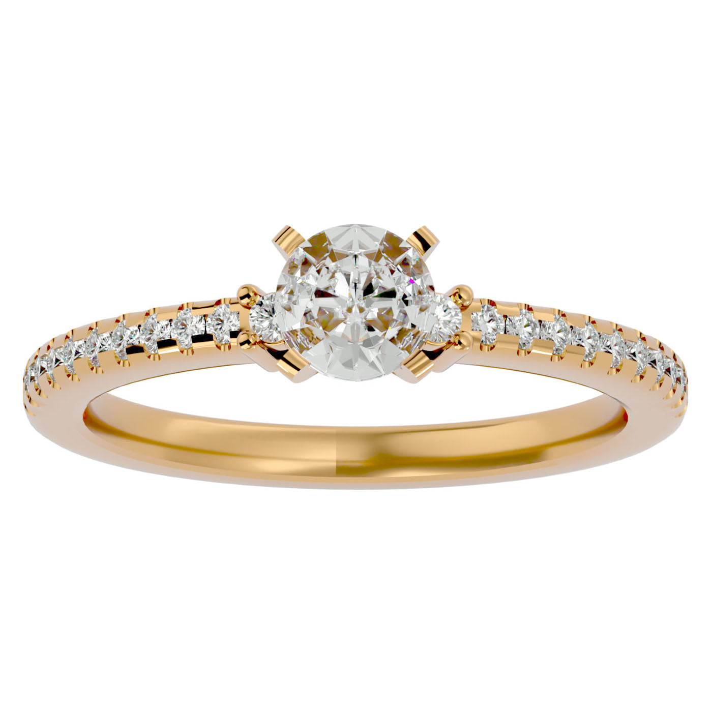 Inel de Logodnă Atena din Aur 14k cu Trei Diamante Naturale Pavè 0.39 ct din 14k Aur Galben - Castelo.ro