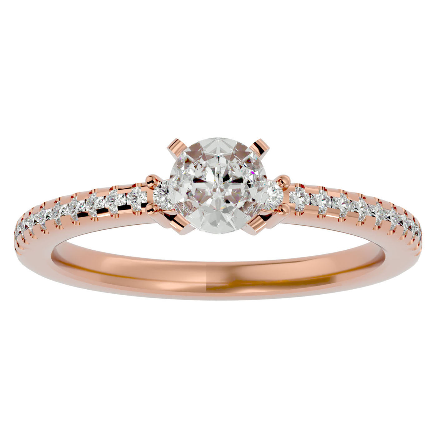 Inel de Logodnă Atena din Aur 14k cu Trei Diamante Naturale Pavè 0.39 ct din 14k Aur Roz - Castelo.ro