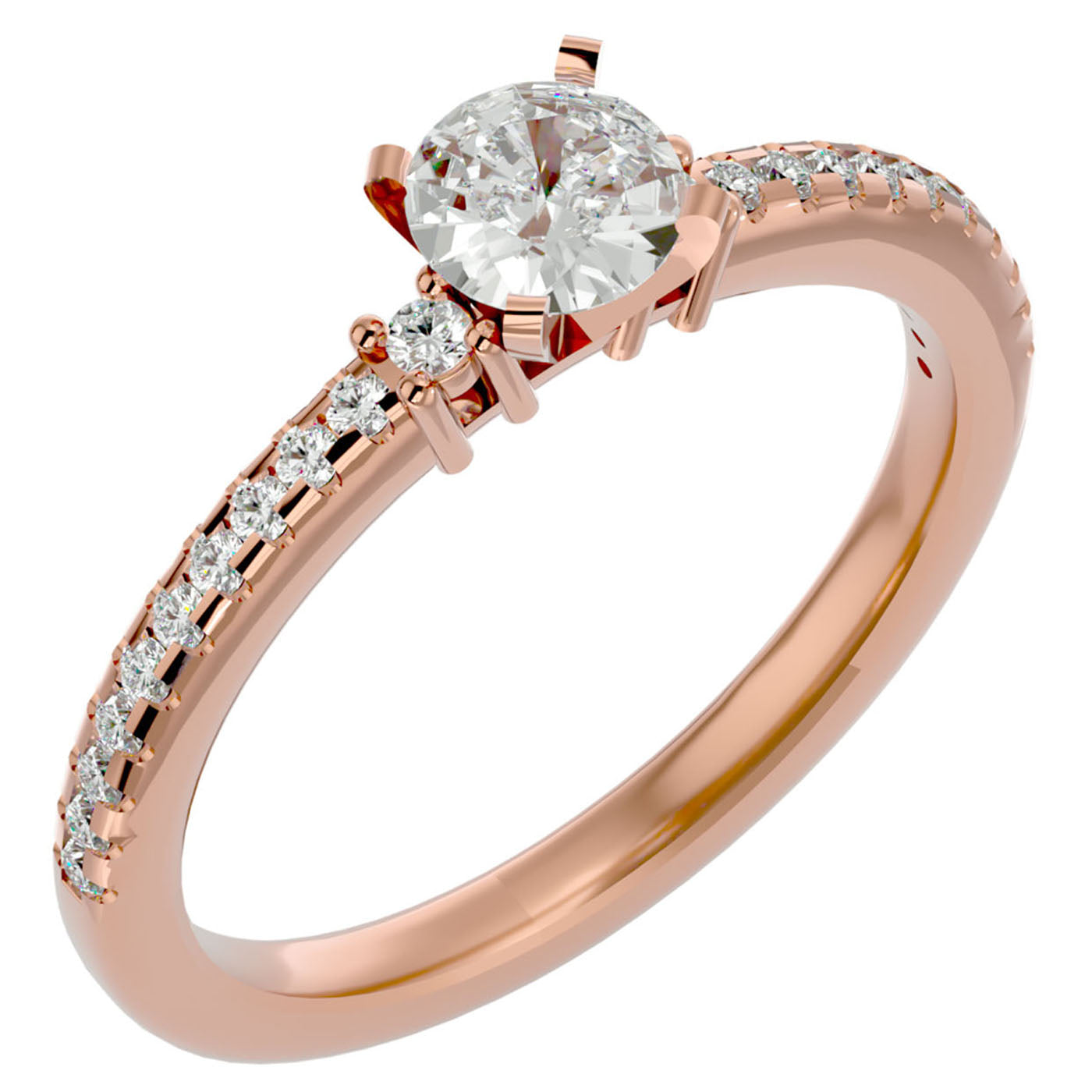 Inel de Logodnă Atena din Aur 14k cu Trei Diamante Naturale Pavè 0.39 ct din 14k Aur Roz - Castelo.ro