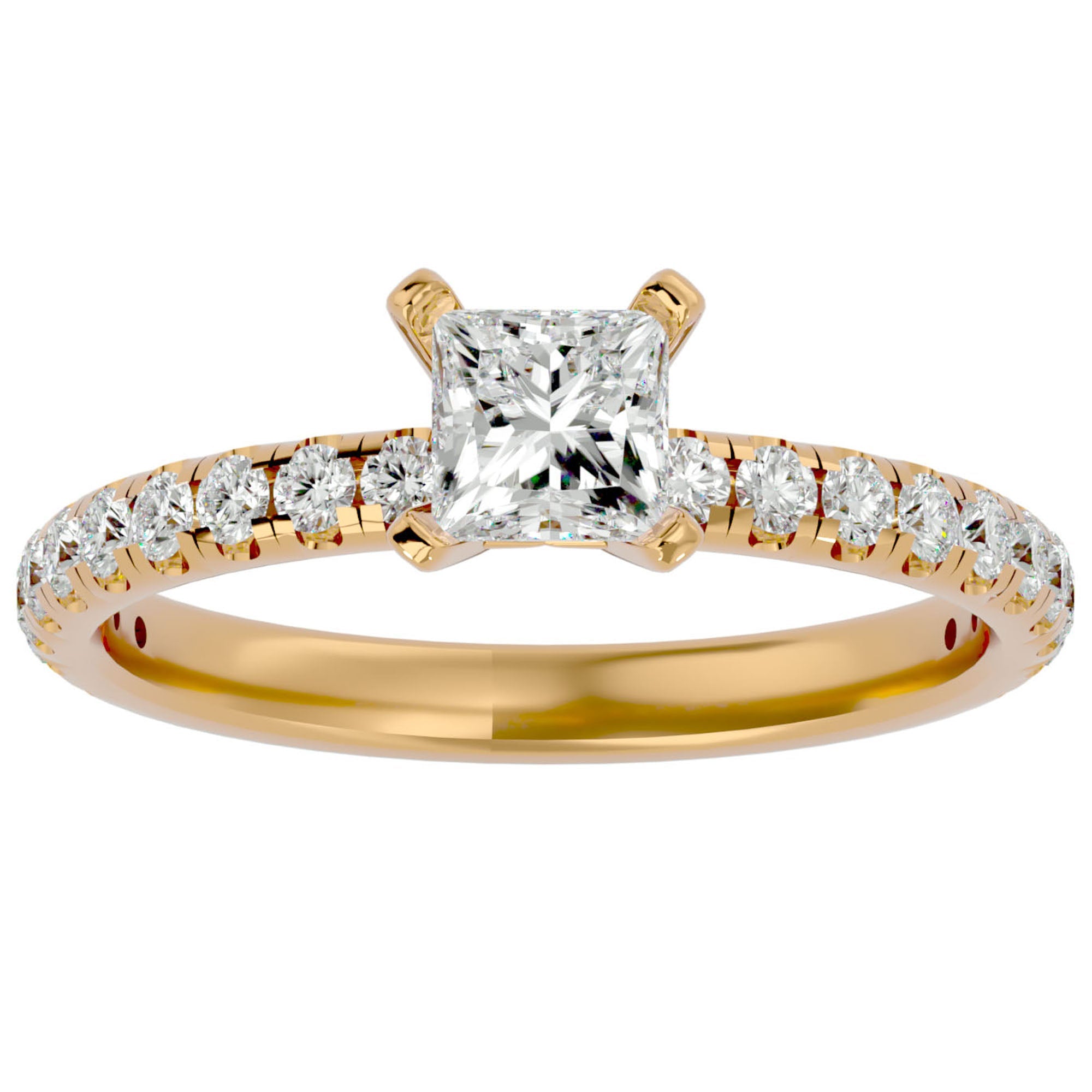 Inel de Logodnă Pavé din Aur 14k cu Moissanite Tăietură Princess de 1.01 ct din 14k Aur Galben - Castelo.ro
