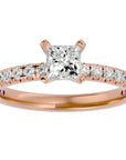 Inel de Logodnă Pavé din Aur 14k cu Diamant Natural Tăietură Princess de 1.01 ct din 14k Aur Roz - Castelo.ro