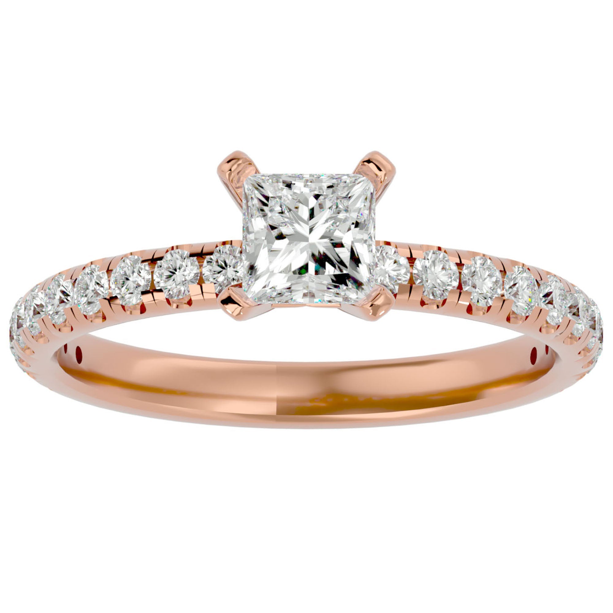 Inel de Logodnă Pavé din Aur 14k cu Moissanite Tăietură Princess de 1.01 ct din 14k Aur Roz - Castelo.ro