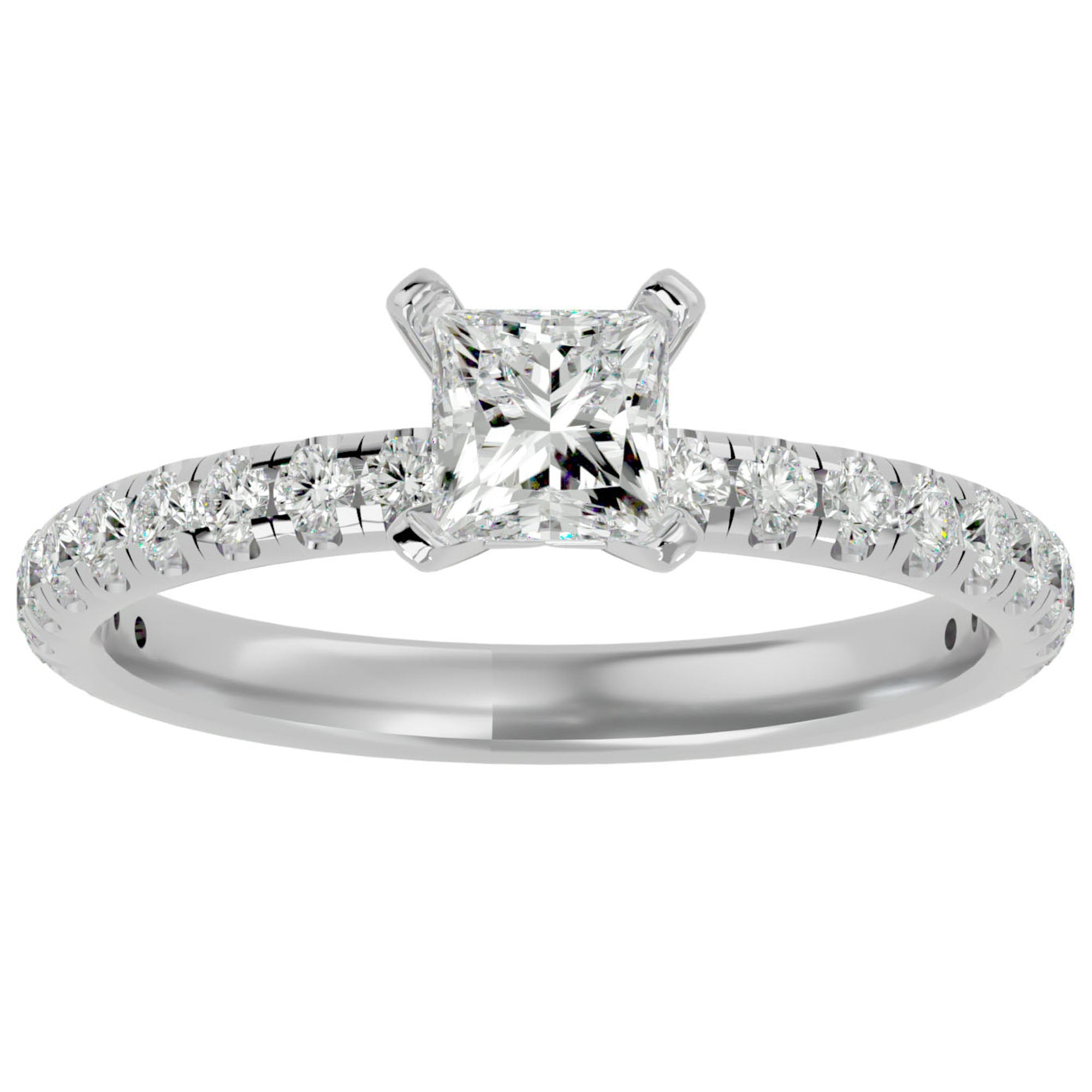Inel de Logodnă Pavé din Aur 14k cu Moissanite Tăietură Princess de 1.01 ct din 14k Aur Alb - Castelo.ro
