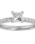 Inel de Logodnă Pavé din Aur 14k cu Moissanite Tăietură Princess de 1.01 ct din 14k Aur Alb - Castelo.ro