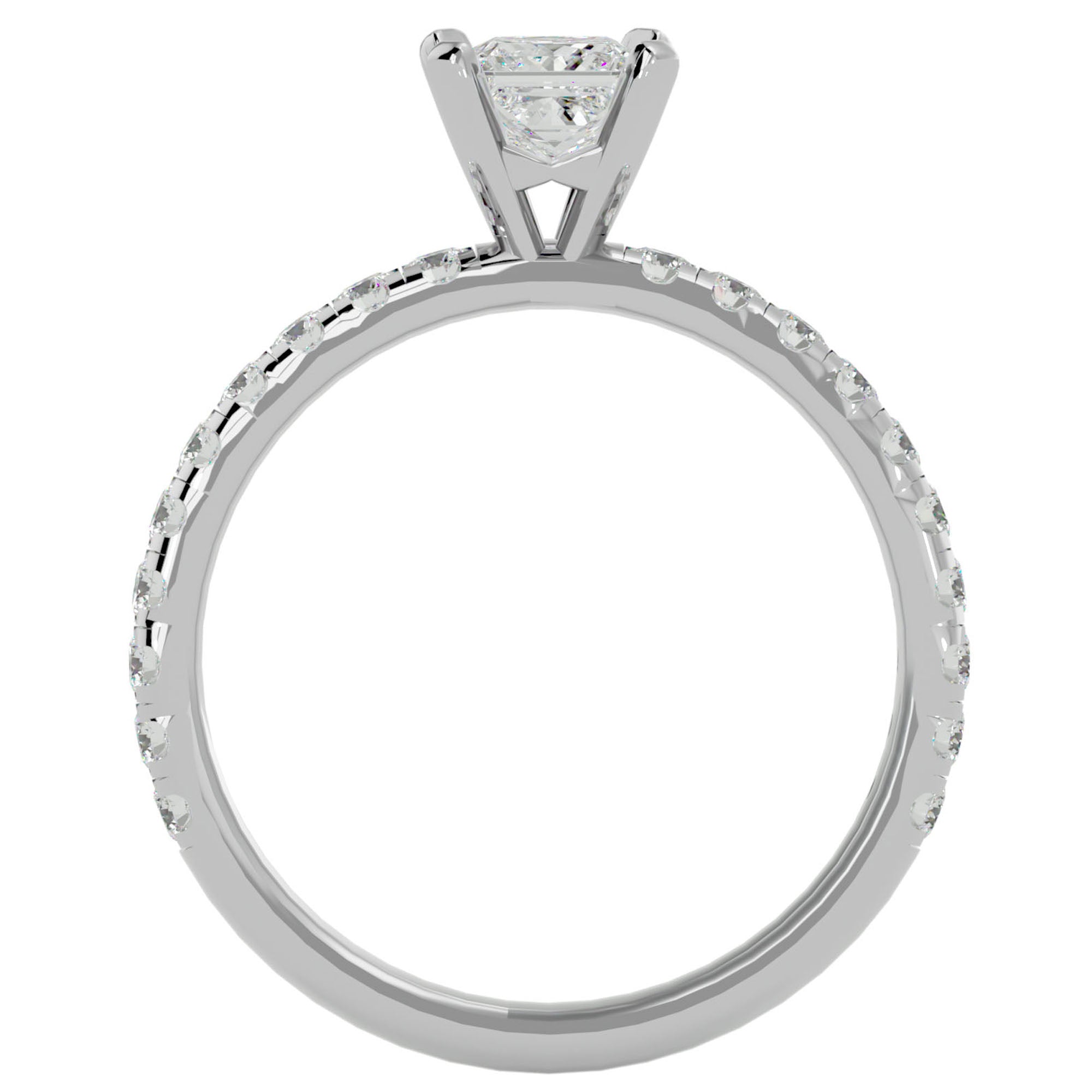 Inel de Logodnă Pavé din Aur 14k cu Moissanite Tăietură Princess de 1.01 ct din 14k Aur Alb - Castelo.ro