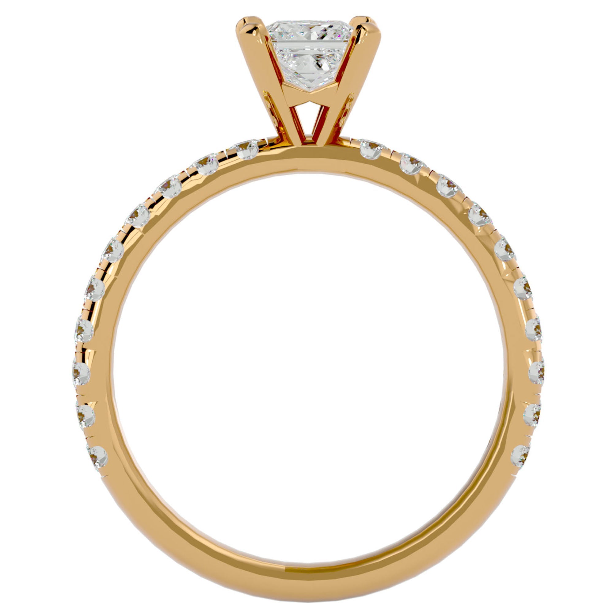 Inel de Logodnă Pavé din Aur 14k cu Moissanite Tăietură Princess de 1.01 ct din 14k Aur Galben - Castelo.ro