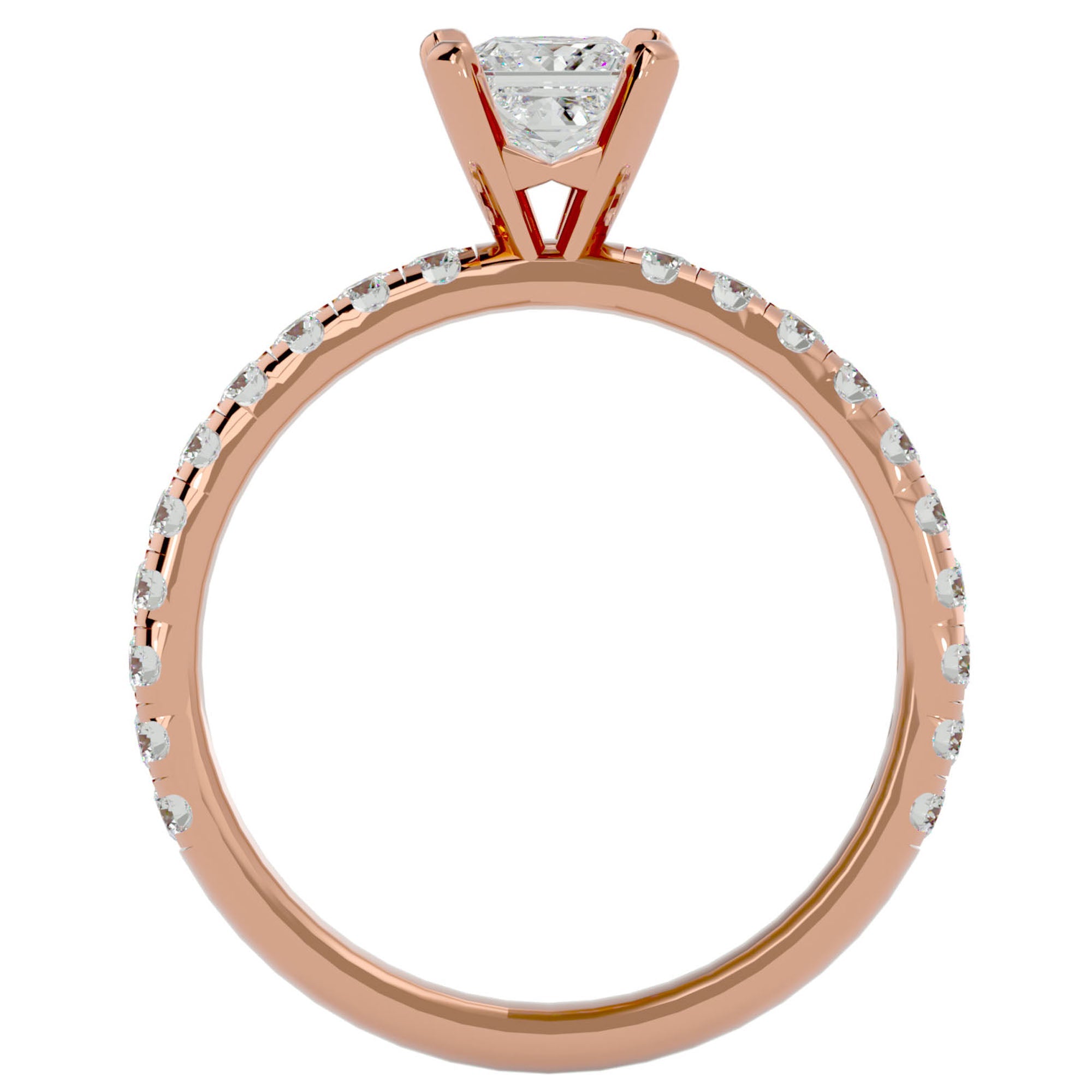 Inel de Logodnă Pavé din Aur 14k cu Moissanite Tăietură Princess de 1.01 ct din 14k Aur Roz - Castelo.ro