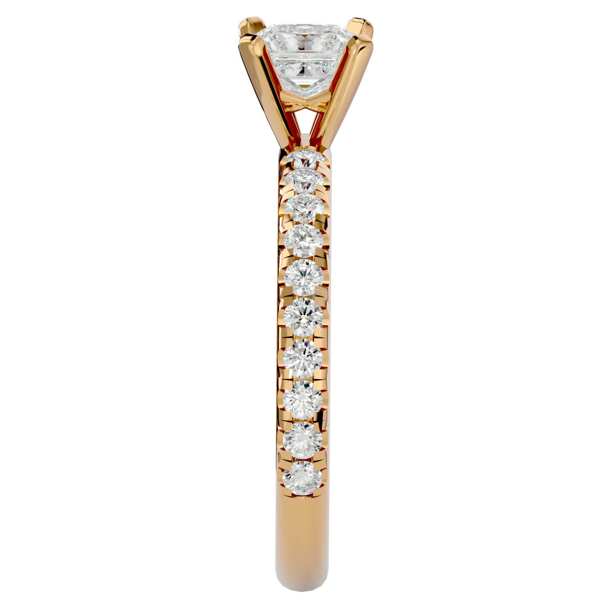 Inel de Logodnă Pavé din Aur 14k cu Diamant Natural Tăietură Princess de 1.01 ct din 14k Aur Galben - Castelo.ro