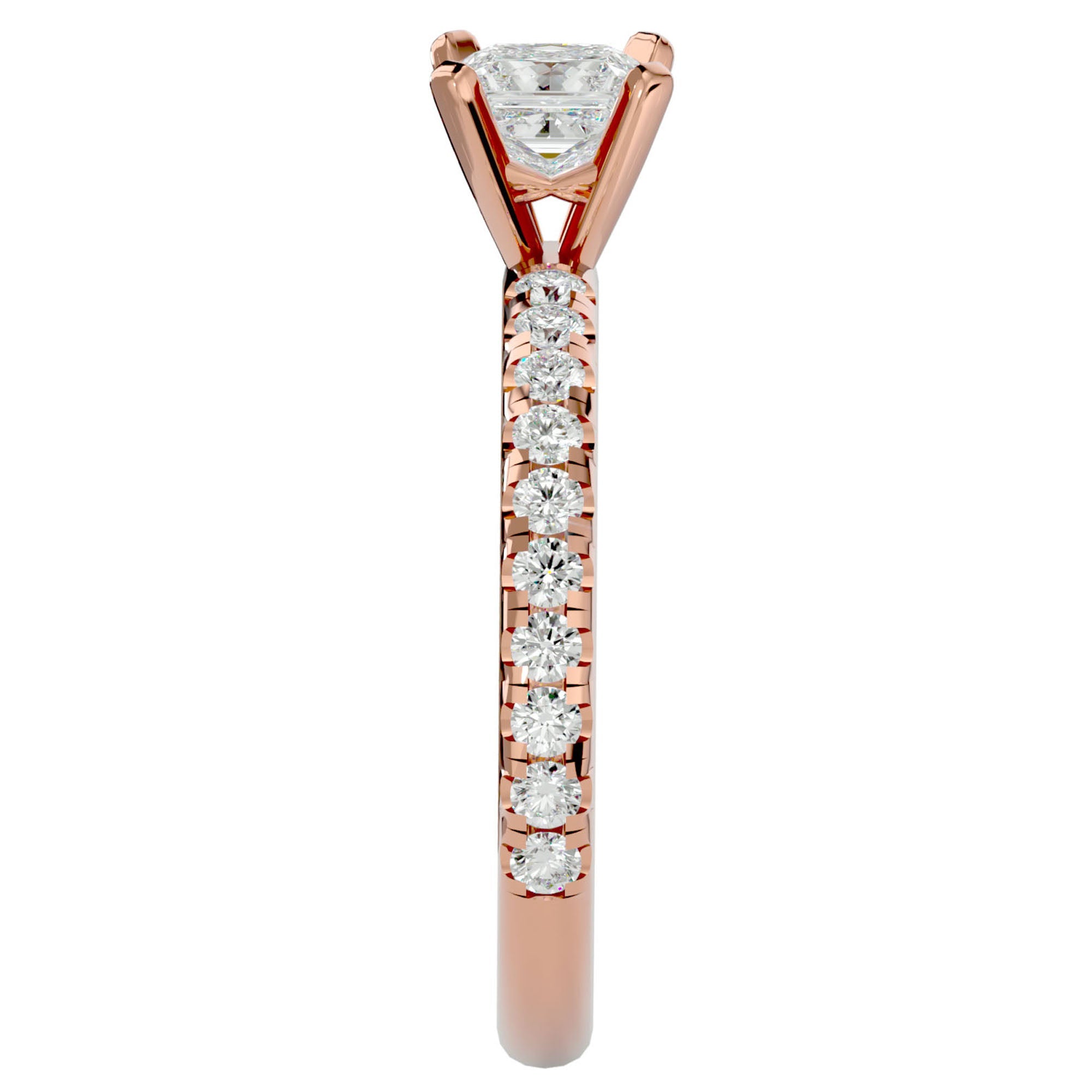 Inel de Logodnă Pavé din Aur 14k cu Moissanite Tăietură Princess de 1.01 ct din 14k Aur Roz - Castelo.ro