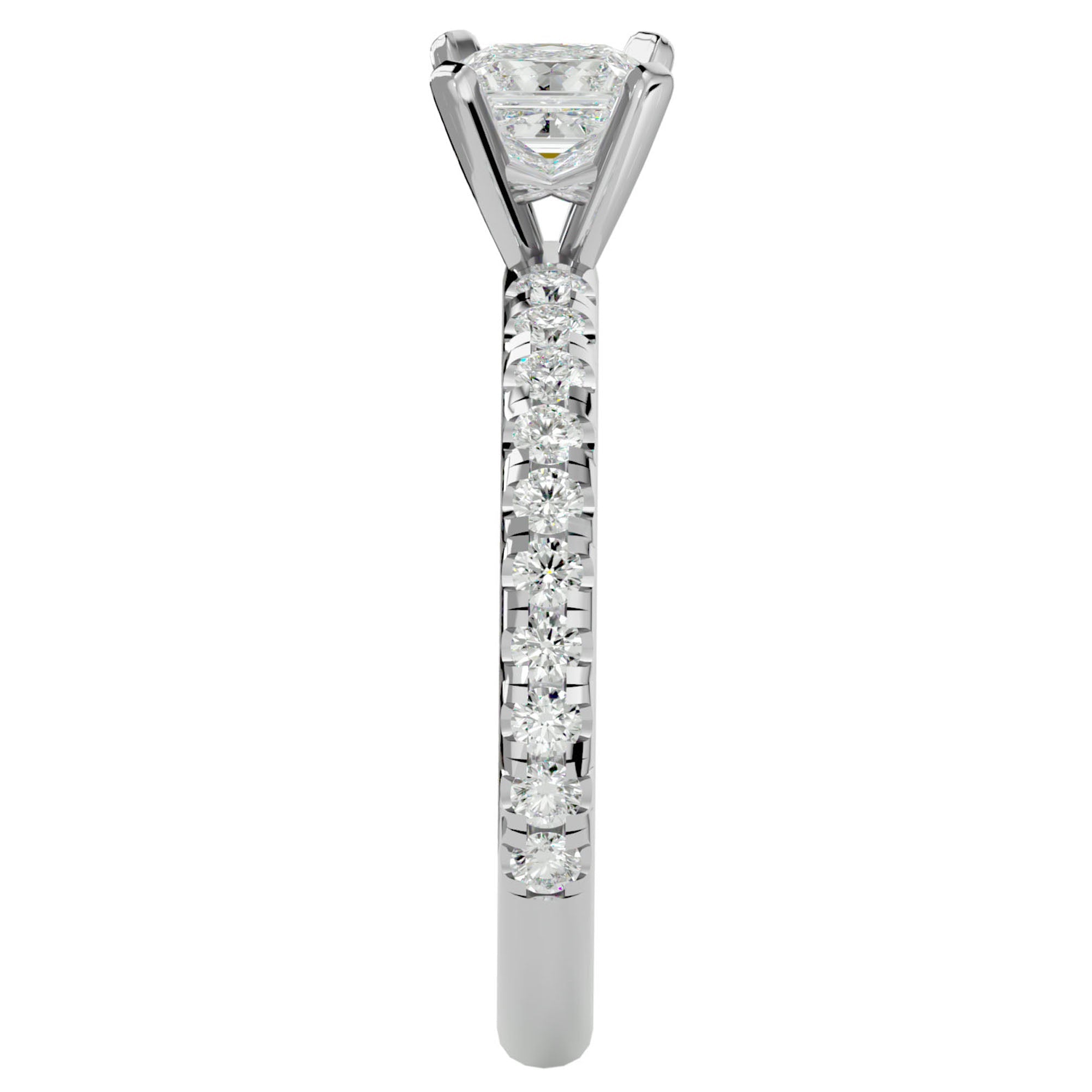 Inel de Logodnă Pavé din Aur 14k cu Moissanite Tăietură Princess de 1.01 ct din 14k Aur Alb - Castelo.ro