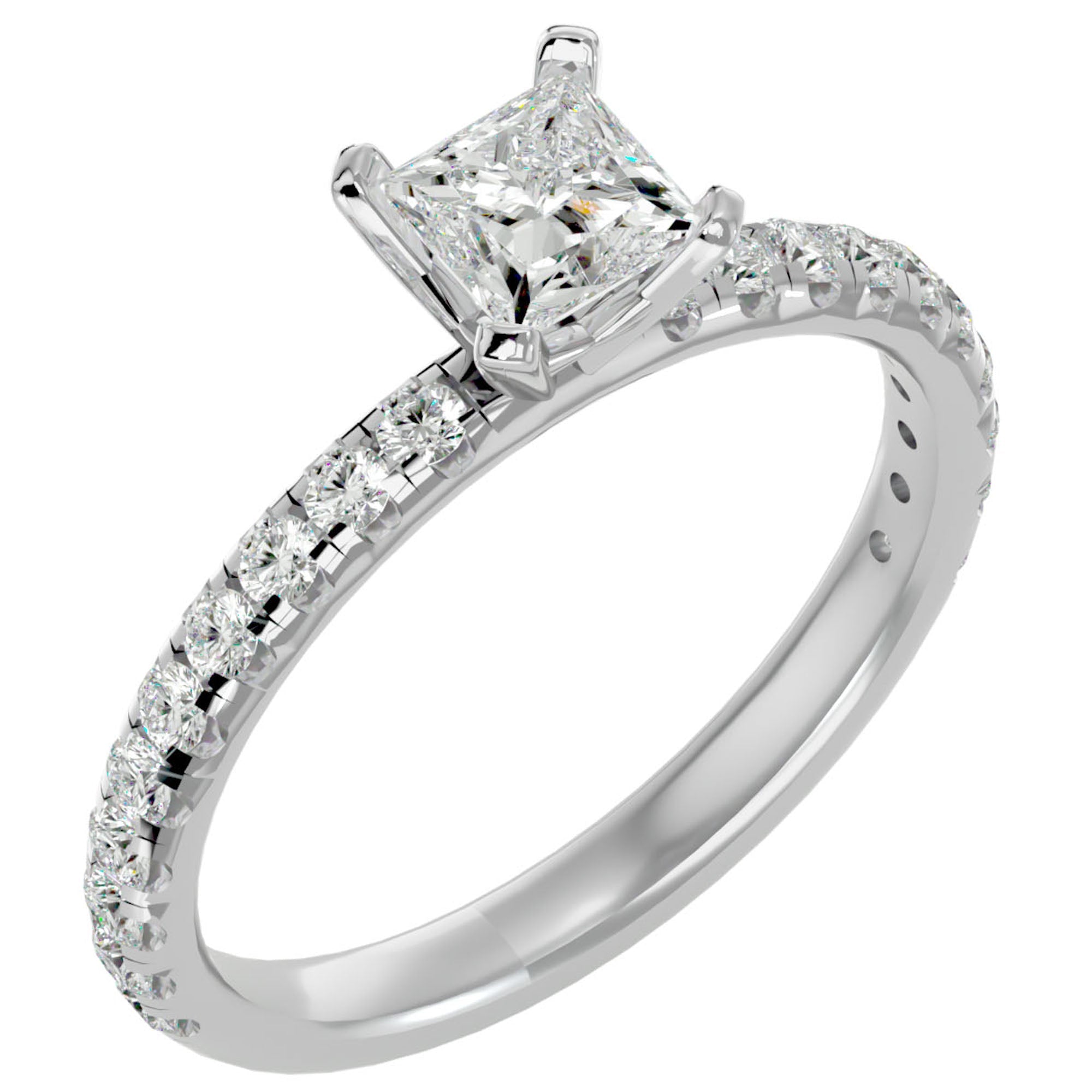 Inel de Logodnă Pavé din Aur 14k cu Moissanite Tăietură Princess de 1.01 ct din 14k Aur Alb - Castelo.ro