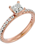 Inel de Logodnă Pavé cu Diamant Create în Laborator Tăietură Princess de 1.01 ct din 18k Aur Roz - Castelo.ro