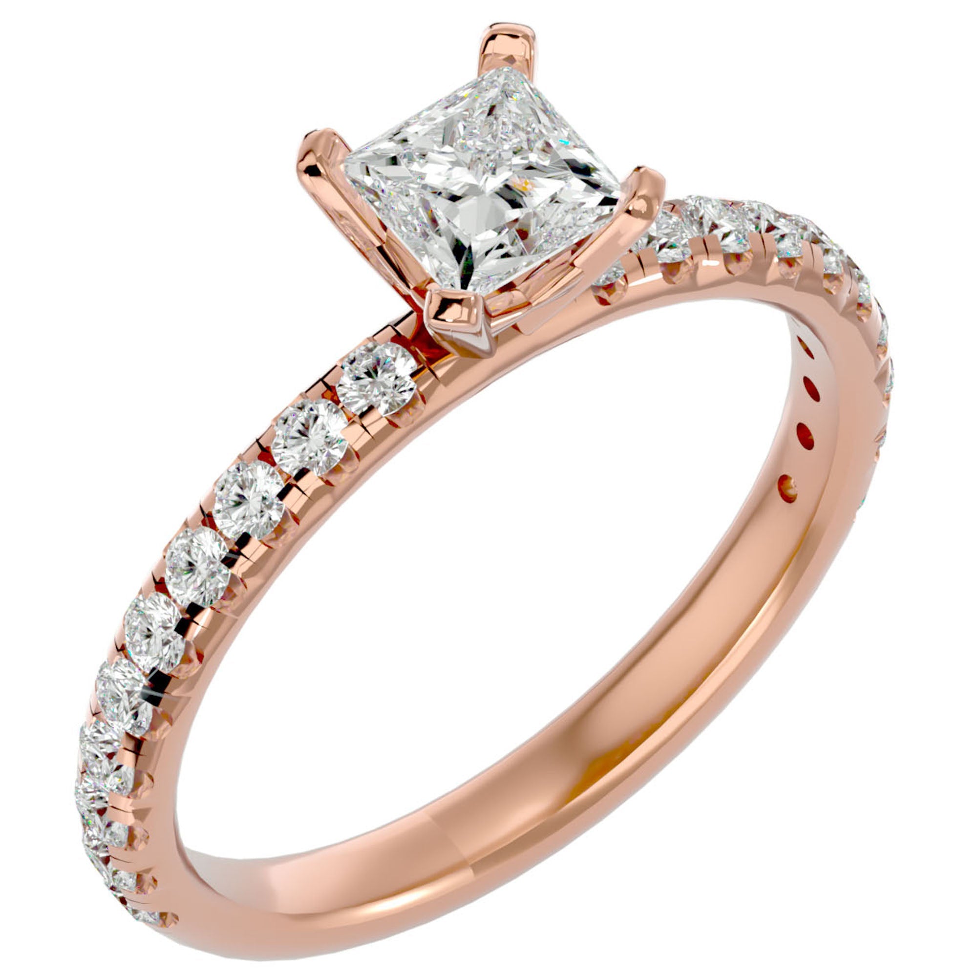Inel de Logodnă Pavé din Aur 14k cu Moissanite Tăietură Princess de 1.01 ct din 14k Aur Roz - Castelo.ro