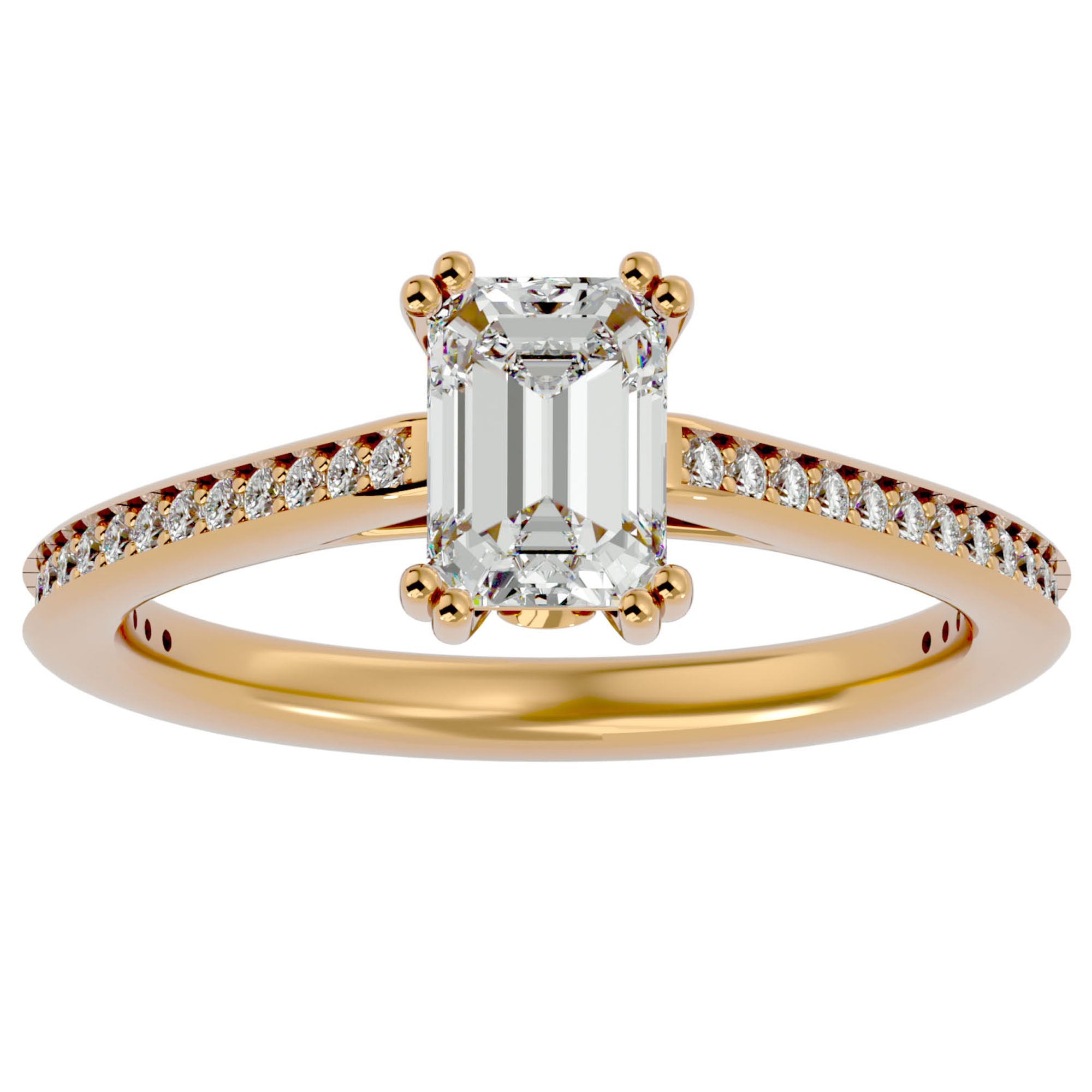 Inel de Logodnă Pavé din Aur 14k cu Moissanite Tăietură Emerald de 1.45 ct din 14k Aur Galben - Castelo.ro