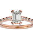 Inel de Logodnă Pavé cu Diamant Creat în Laborator Tăietură Emerald de 1.45 ct din 18k Aur Roz - Castelo.ro