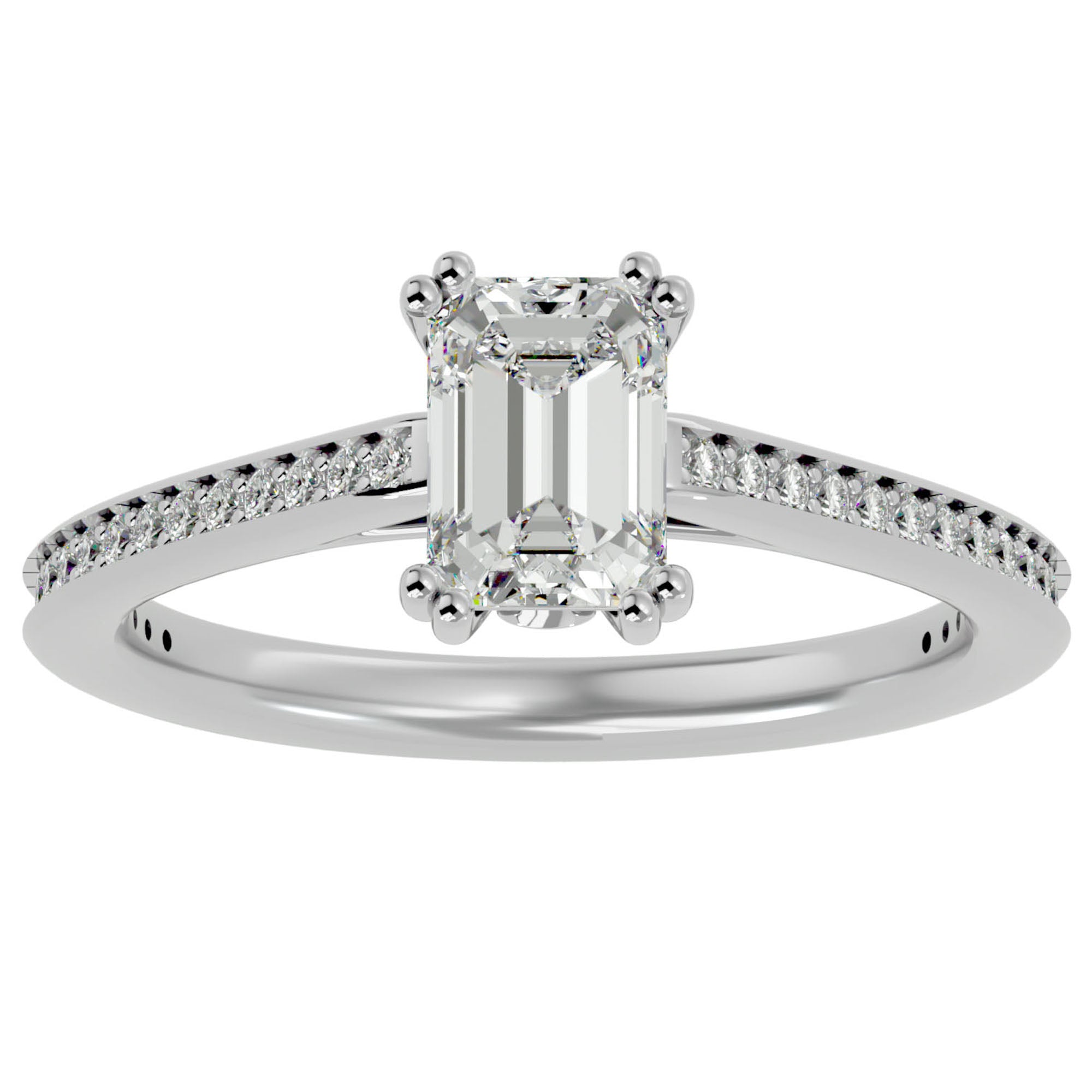 Inel de Logodnă Pavé din Aur 14k cu Moissanite Tăietură Emerald de 1.45 ct din 14k Aur Alb - Castelo.ro