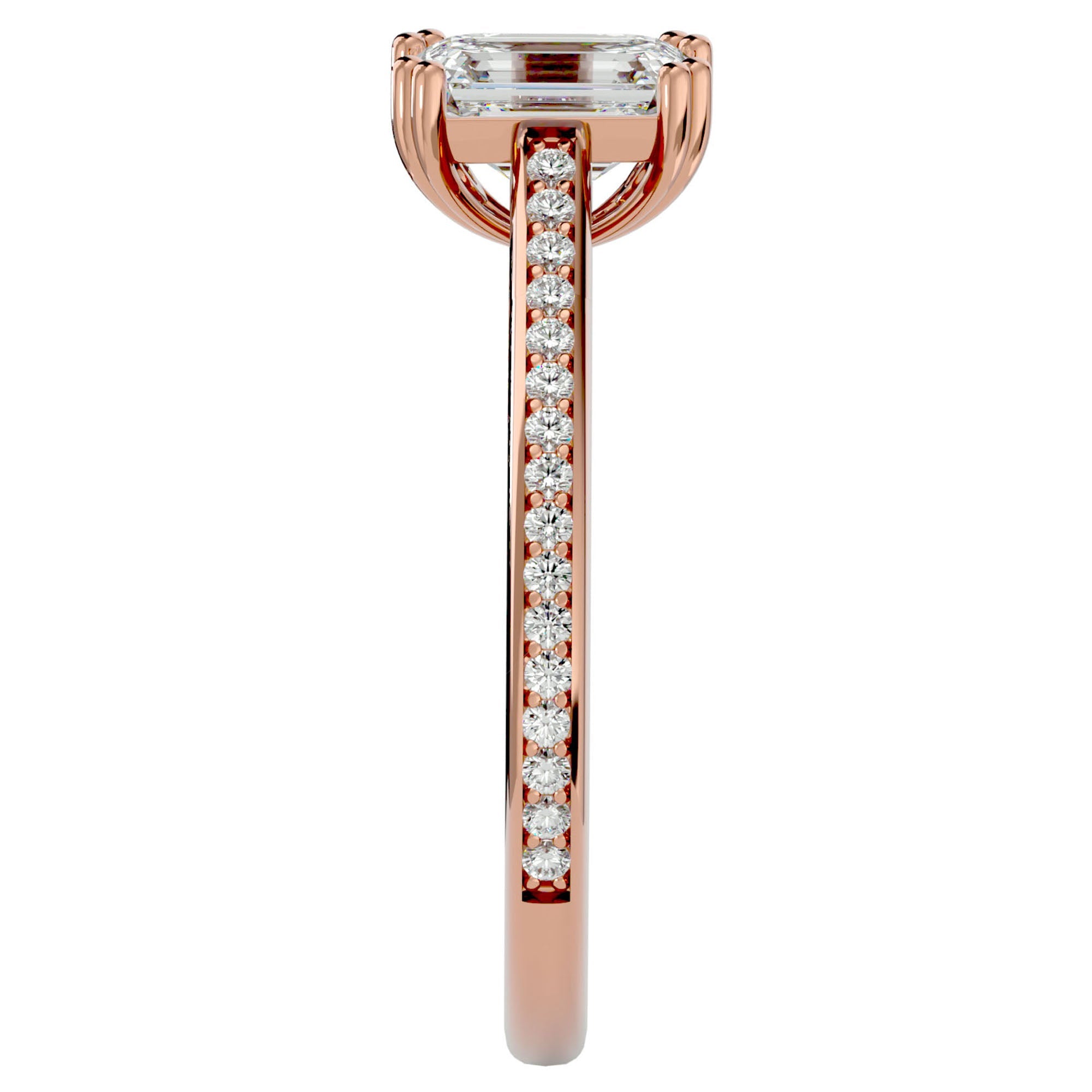 Inel de Logodnă Pavé din Aur 14k cu Moissanite Tăietură Emerald de 1.45 ct din 14k Aur Roz - Castelo.ro