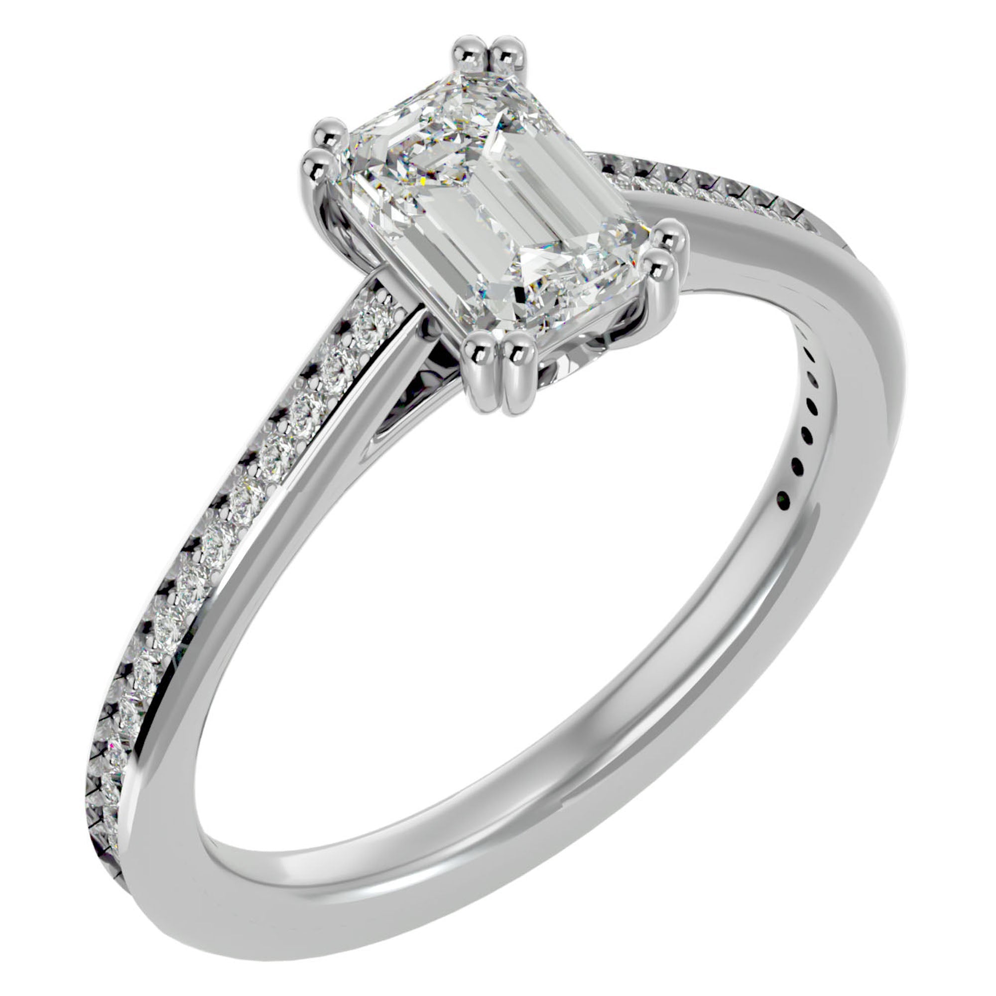 Inel de Logodnă Pavé din Aur 14k cu Moissanite Tăietură Emerald de 1.45 ct din 14k Aur Alb - Castelo.ro