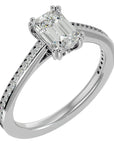 Inel de Logodnă Pavé din Aur 14k cu Moissanite Tăietură Emerald de 1.45 ct din 14k Aur Alb - Castelo.ro