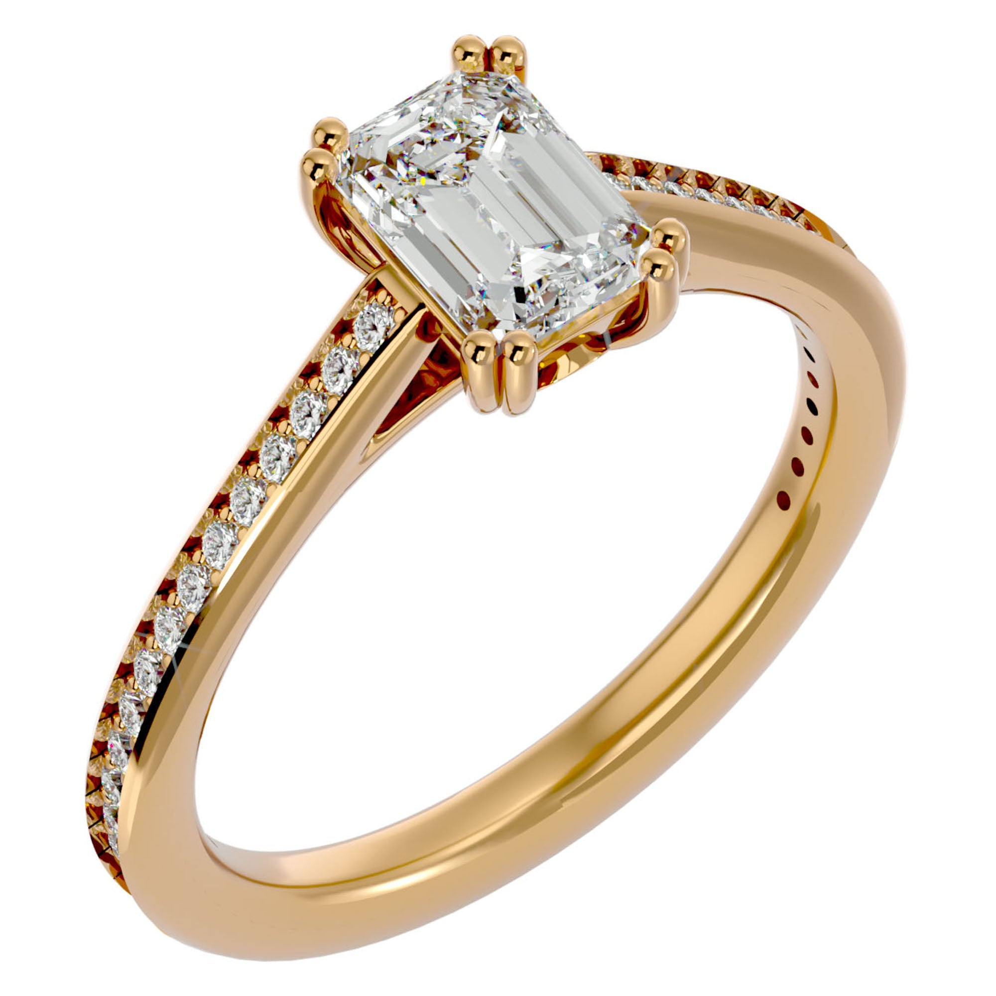 Inel de Logodnă Pavé din Aur 14k cu Moissanite Tăietură Emerald de 1.45 ct din 14k Aur Galben - Castelo.ro